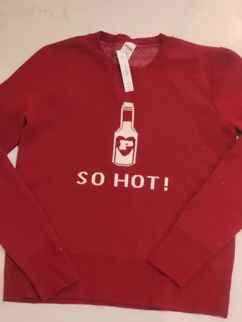 PINK Victoria's Secret Dark Red 'So Hot!' Graphic Crewneck Sweater